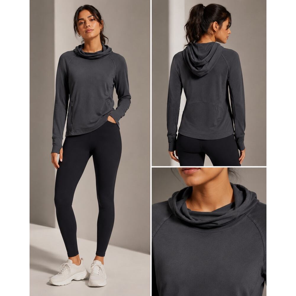 Lululemon Stress Less Hoodie Women’s Size 4 Gray Cowl Neck Zip Pocket Athleisure